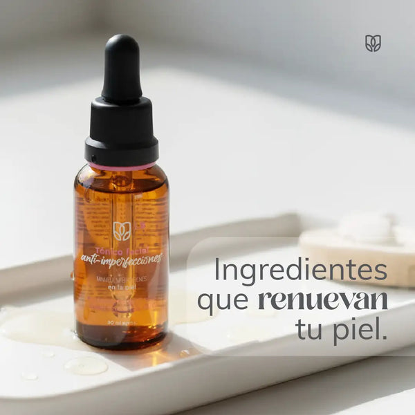 Los ingredientes que transforman tu piel: Retinol, Niacinamida y Ácido Glicólico en el Tónico Anti Imperfecciones.